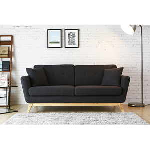Hoga : canapé scandinave 3 places gris anthracite + 2 coussins