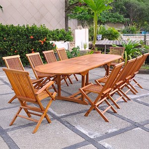 Lubok table de jardin ovale 8 chaises et 2 fauteuils en teck huilé