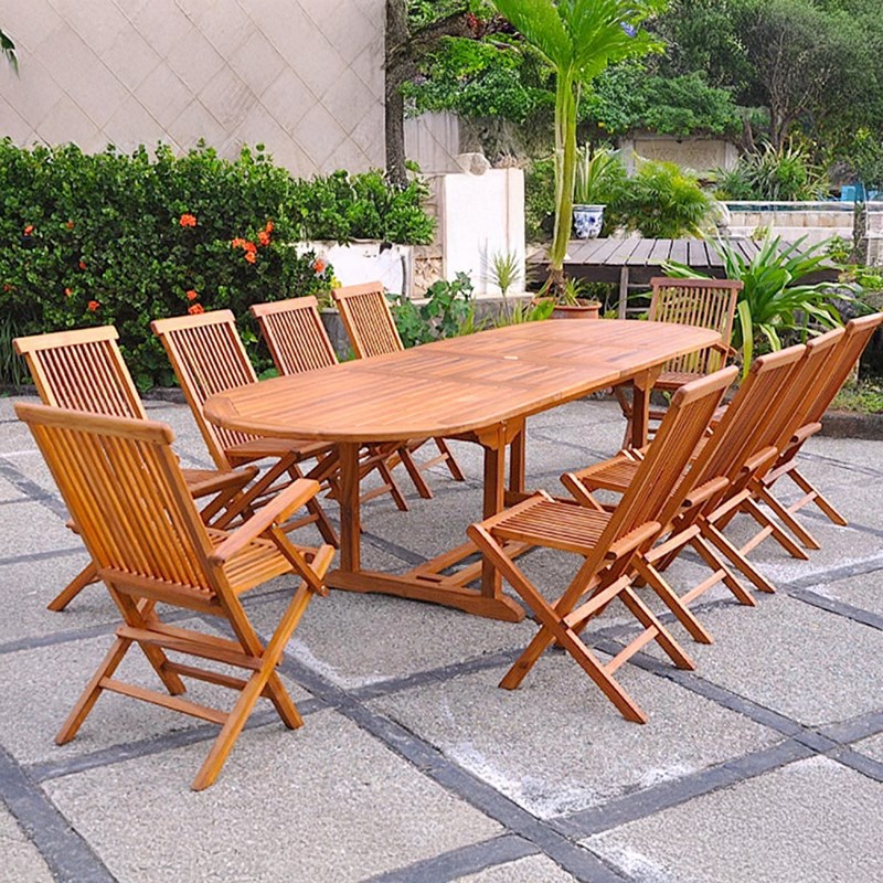Lubok table de jardin ovale 8 chaises et 2 fauteuils en teck huilé
