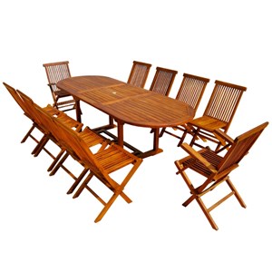 Lubok table de jardin ovale 8 chaises et 2 fauteuils en teck huilé