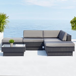 Amorgos gris : salon de jardin d'angle en résine tressée noire poly rottin
