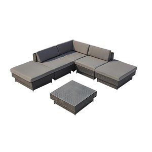 Amorgos salon de jardin d'angle 5 places en résine tressée gris