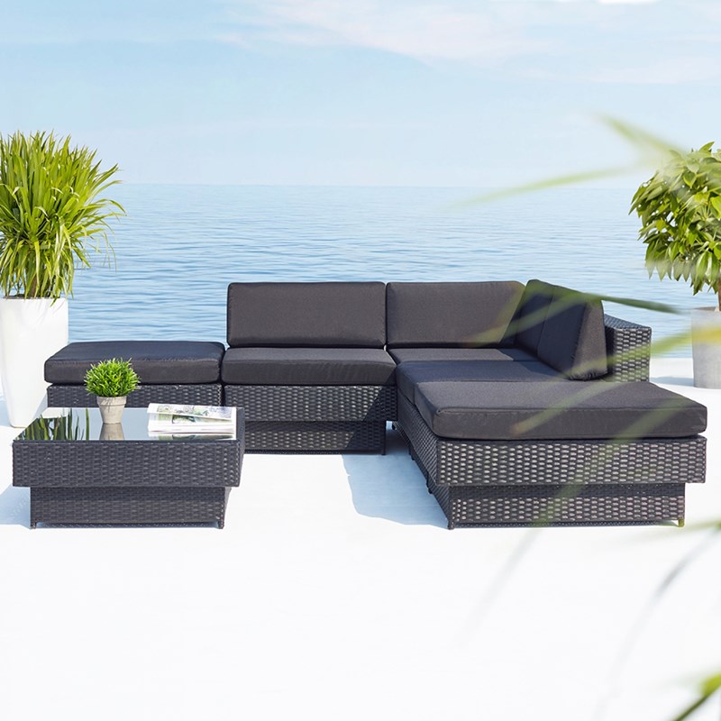 Amorgos salon de jardin d'angle 5 places en résine tressée noir