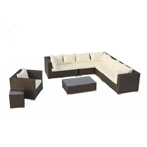 Salento salon de jardin 8 places en résine tressée noir et blanc