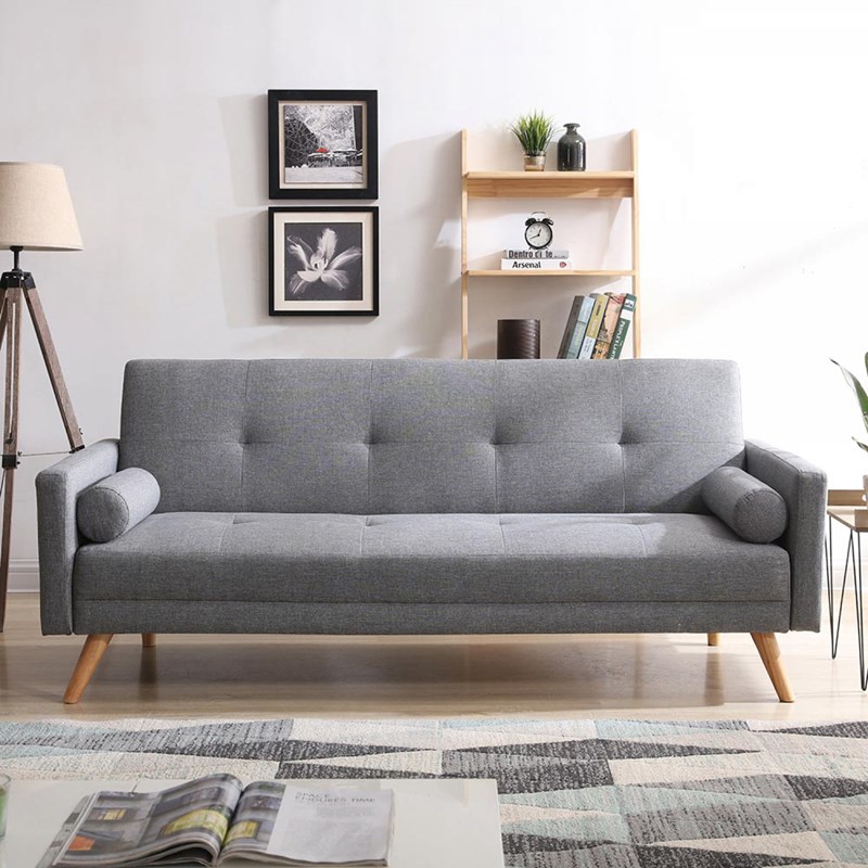 Wooden canapé convertible 3 places en tissu gris