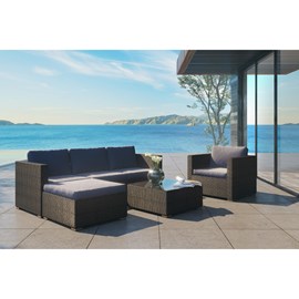 Nevala noir et gris: salon de jardin 6 places en résine tressée