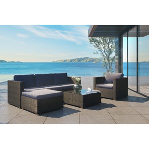 Nevala noir et gris: salon de jardin 6 places en résine tressée