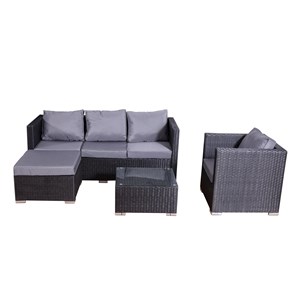 Nevala noir et gris: salon de jardin 6 places en résine tressée