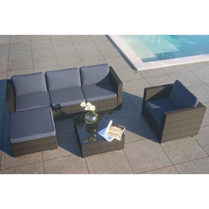 Nevala noir et gris: salon de jardin 6 places en résine tressée