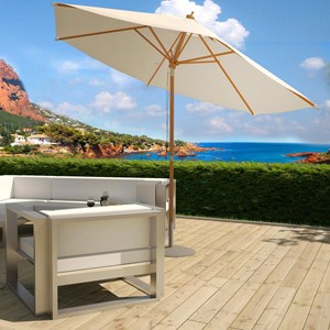 Cancún écru : parasol bois ø 300cm inclinable