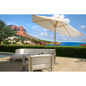 Cancun parasol droit et inclinable en bois diamètre 3m écru