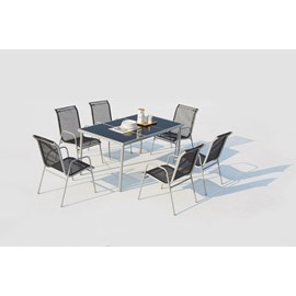 Lusiana table de jardin et 6 chaises en acier et toile pvc gris
