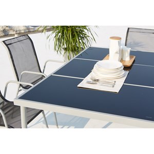 Lusiana table de jardin et 6 chaises en acier et toile pvc gris