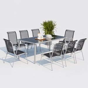 Lusiana table de jardin et 8 chaises en acier et toile pvc gris