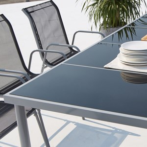 Lusiana table de jardin et 8 chaises en acier et toile pvc gris