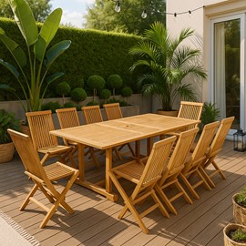 Kajang table rectangulaire + 10 chaises