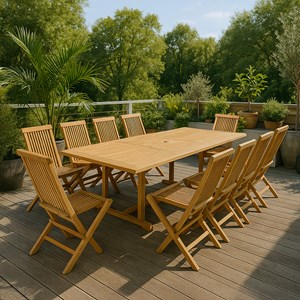 Kajang table rectangulaire + 10 chaises