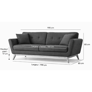 Hoga canapé 3 places scandinave en tissu bleu pastel