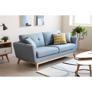 Hoga canapé scandinave 3 places en tissu bleu pastel