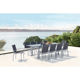 Arezzo table de jardin extensible et 10 chaises alu-toile pvc gris