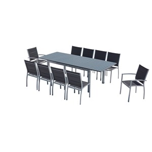 Arezzo table de jardin extensible et 10 chaises alu-toile pvc gris