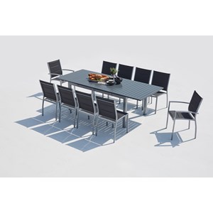 Arezzo table de jardin extensible et 10 chaises alu-toile pvc gris