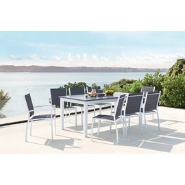 Arezzo table de jardin extensible et 8 chaises alu-toile pvc blanc