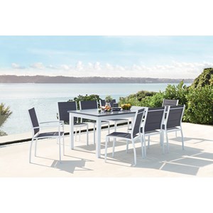 Arezzo 8 - salon de jardin extensible 8 places blanc noir et blanc