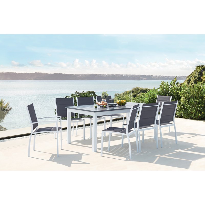 Arezzo table de jardin extensible et 8 chaises alu-toile pvc blanc