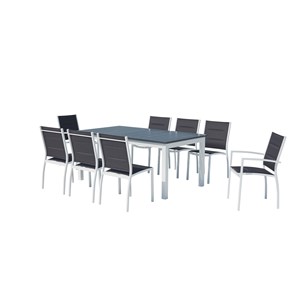 Arezzo table de jardin extensible et 8 chaises alu-toile pvc blanc