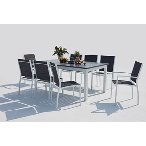 Arezzo table de jardin extensible et 8 chaises alu-toile pvc blanc