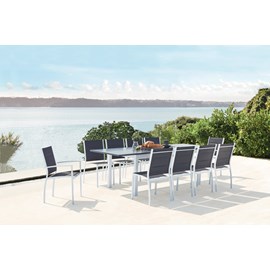 Arezzo table de jardin extensible et 10 chaises alu-toile pvc blanc