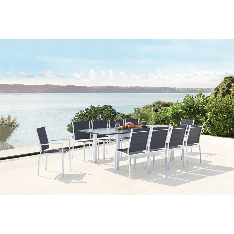 Arezzo table de jardin extensible et 10 chaises alu-toile pvc blanc