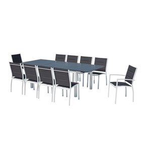 Arezzo table de jardin extensible et 10 chaises alu-toile pvc blanc