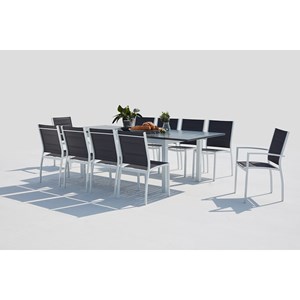 Arezzo table de jardin extensible et 10 chaises alu-toile pvc blanc