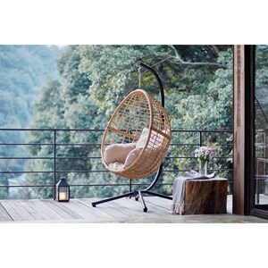 Auroa - fauteuil suspendu effet rotin beige et noir