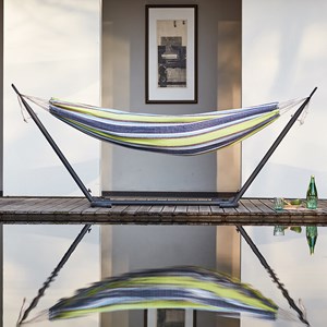 Copacabana hamac sur pied 2,6 m avec toile en polyester bleu et vert