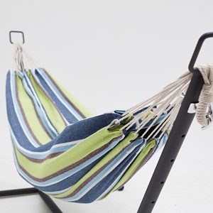 Copacabana hamac sur pied 2,6 m avec toile en polyester bleu et vert