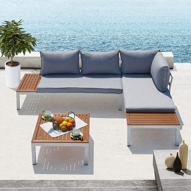 Lolea salon de jardin 4 places en aluminium et acier blanc et gris