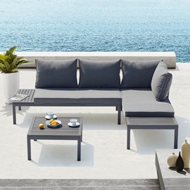 Lolea salon de jardin 4 places en aluminium et acier gris foncé