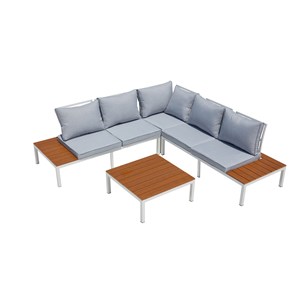 Fira salon de jardin bas 5 places en aluminium gris et blanc