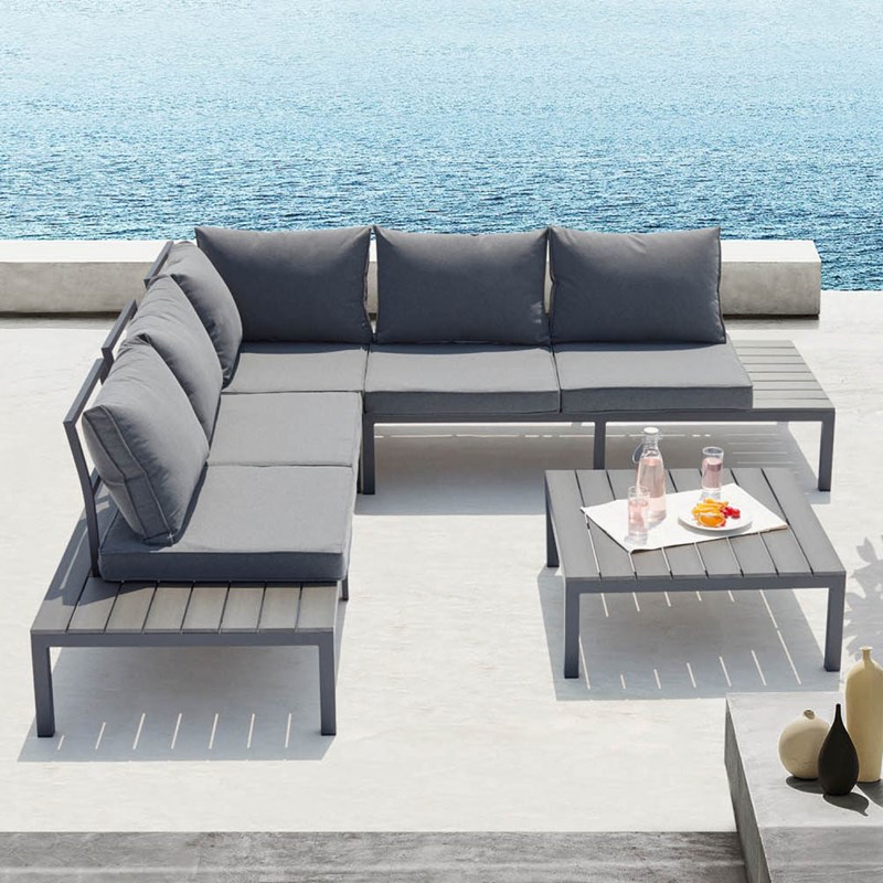Fira - salon de jardin 5 places gris foncé