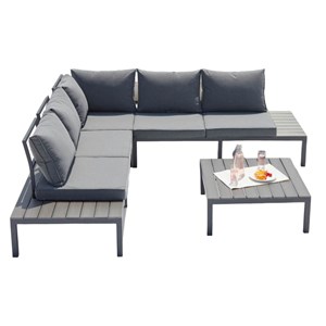 Fira salon de jardin bas 5 places en aluminium gris foncé