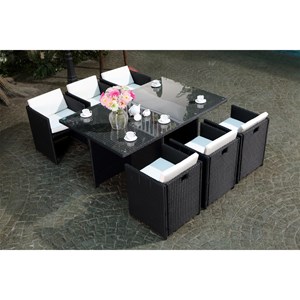 Miami miami - salon de jardin 6 places noir-blanc + housse de protection