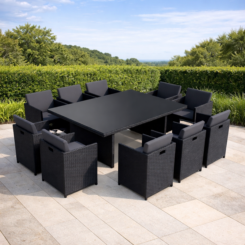 Miami miami - salon de jardin 6 places noir-gris + housse de protection