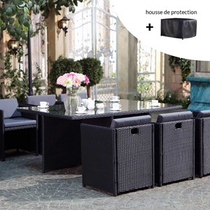 Miami miami - salon de jardin 6 places noir-gris + housse de protection