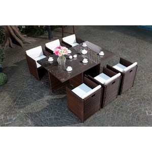 Miami miami - salon de jardin 6 places marron-blanc + housse de protection