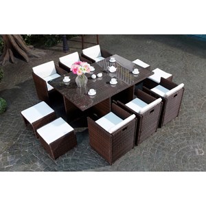Miami miami - salon de jardin 10 places marron-blanc + housse de protection