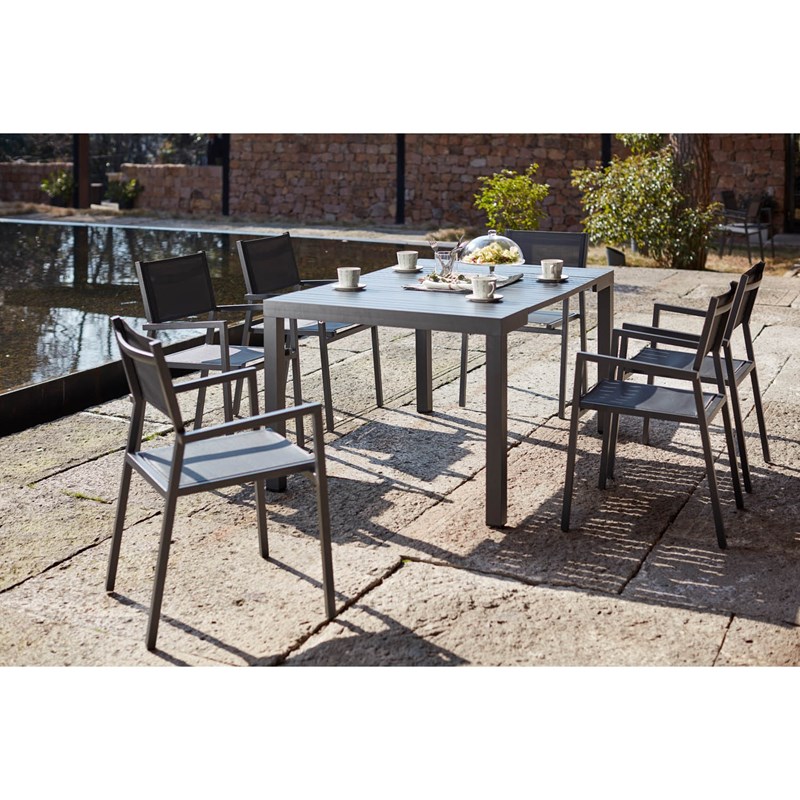 Olhao console extensible et 6 chaises en aluminium