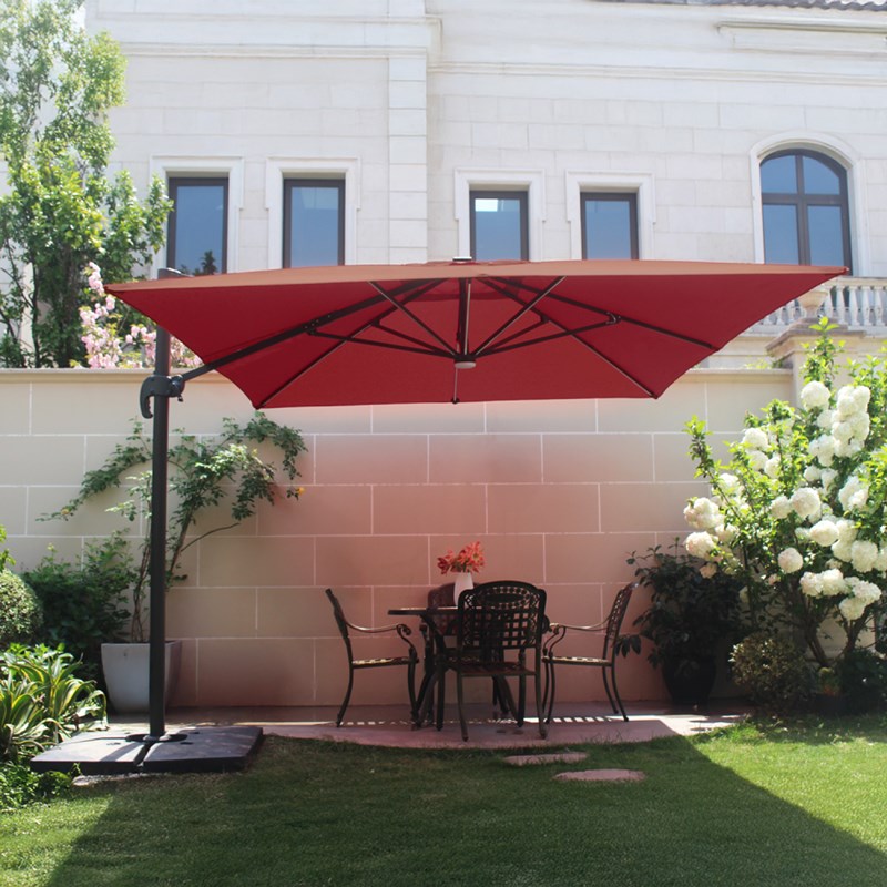 Calvia parasol terracotta droit rectangle 3,95 x 2,95 m rotatif à 360 led